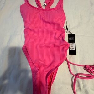 Vibrant Pink Ribbed Swimsuit